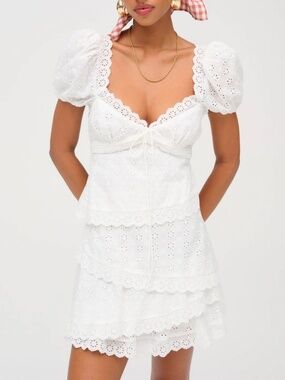 For Love and Lemons Rosalyn Mini Dress in White, Size M NWT